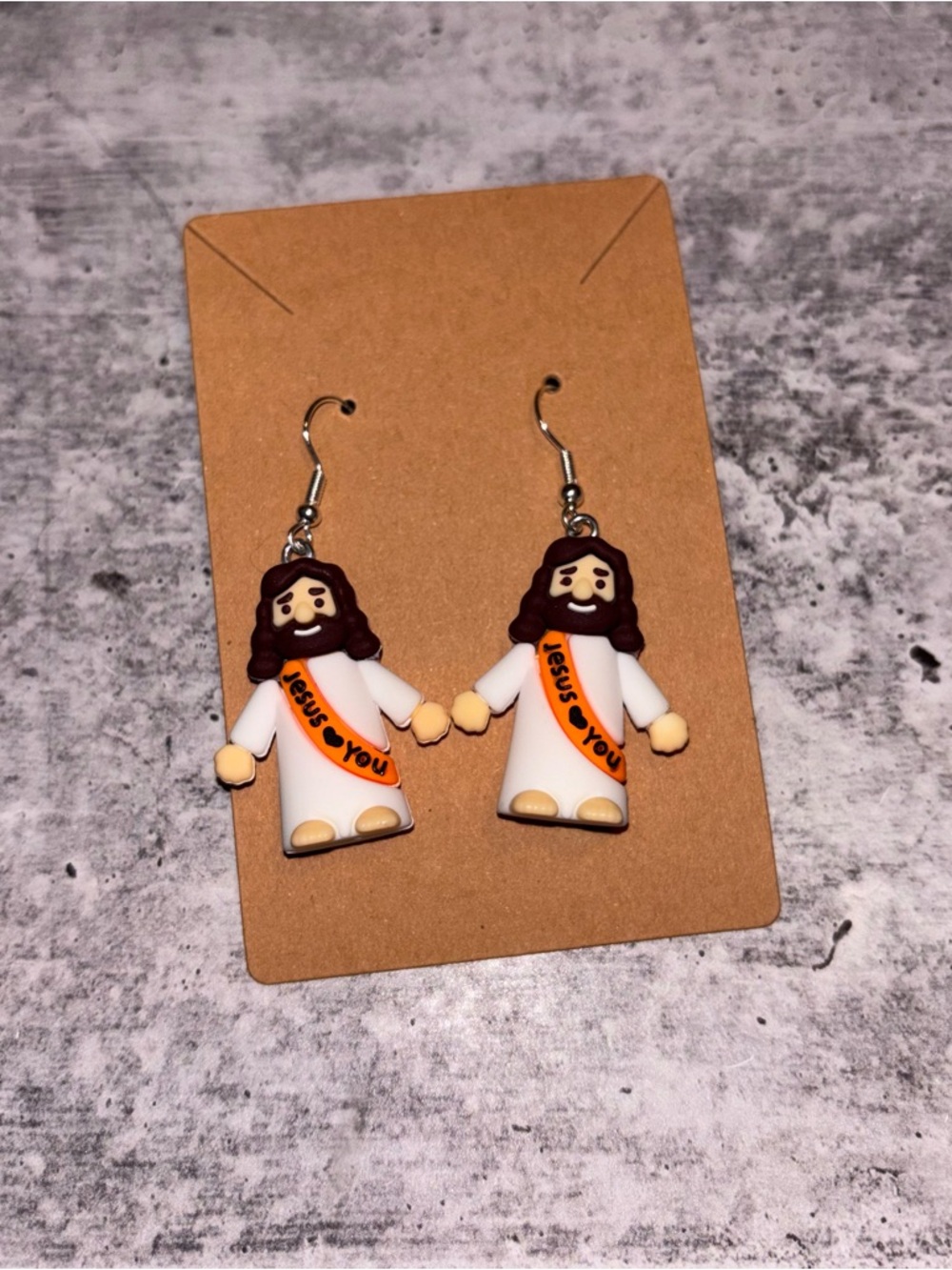 Handmade Jesus Loves You Earrings NEW Orange Sash